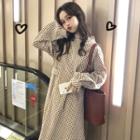 Long-sleeve Heart Print A-line Midi Dress As Shown In Figure - One Size