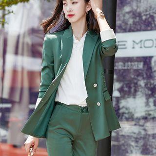 Set: Double Breasted Plain Blazer + Dress Pants + Blouse