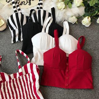Spaghetti-strap Buttoned Crop Top