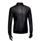 Stand Collar Zip Faux Leather Jacket