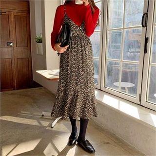 Floral Long Pinafore Dress Black - One Size