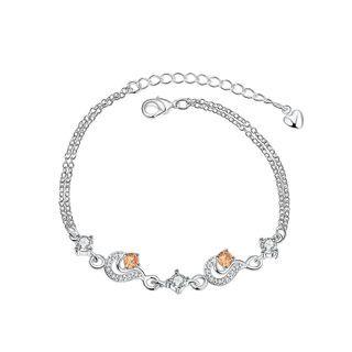 Classic Geometric Bracelet With Orange Austrian Element Crystal Silver - One Size