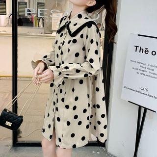 Dotted Collared Dress Dots - Beige - One Size