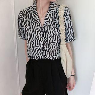 Zebra Print Short-sleeve Blouse White - One Size