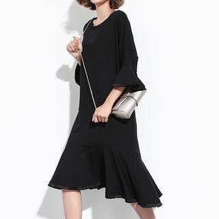 Short-sleeve Ruffle Trim Midi Dress