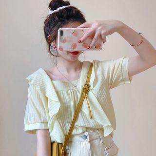 Short-sleeve Square-neck Ruffled Blouse
