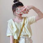 Short-sleeve Square-neck Ruffled Blouse