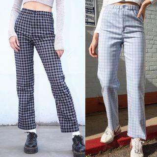 High-waist Straight-fit Plaid Pants