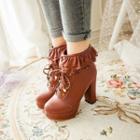 Cutout Frilled Heel Ankle Boots