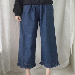 Frill Trim Wide Leg Jeans