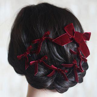 Wedding Velvet Bow Hair Pin / Drop Earring / Necklace / Set Of 9