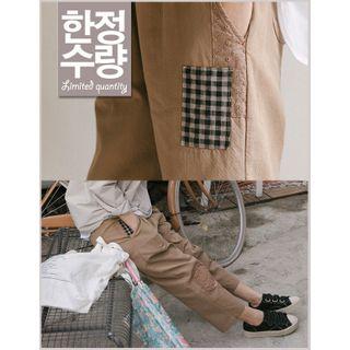 Band-waist Patch-trim Pants Brown - One Size