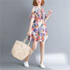 Short-sleeve Cold Shoulder Printed Mini Dress