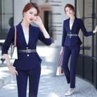 Gathered-waist Blazer / Camisole Top / Straight-cut Pants / Set