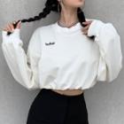Long-sleeve Round Neck Lettering Embroidered Crop Top