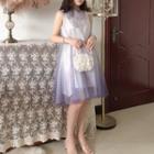 Set: Sleeveless Gradient Mesh Dress + Slipdress Gradient Purple - One Size