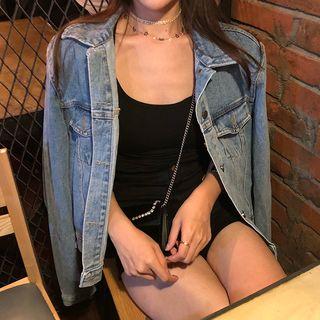 Buttoned Denim Jacket 9702 - Blue - One Size