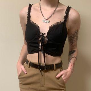 Tie-strap Lace Trim Cropped Camisole Top