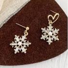 Non-matching Rhinestone Snowflake Dangle Earring 1 Pair - Gold - One Size