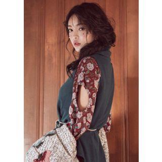 Cutout Long-sleeve Floral Blouse