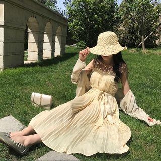 Accordion Spaghetti Strap Midi Dress