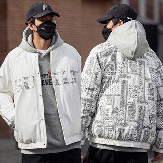 Letter Embroidered Paisley Print Bomber Jacket