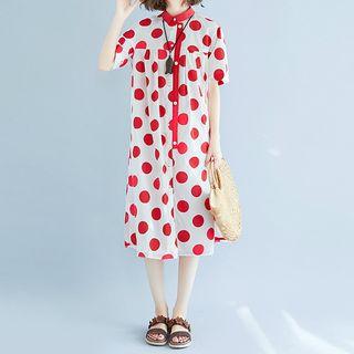 Spot Print Short-sleeve Midi Shirt Dress