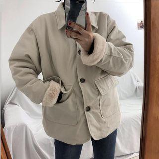 Furry-trim Padded Button Jacket