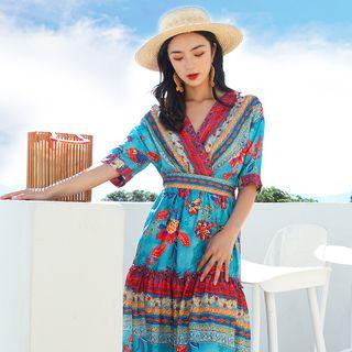 Print V-neck Dress
