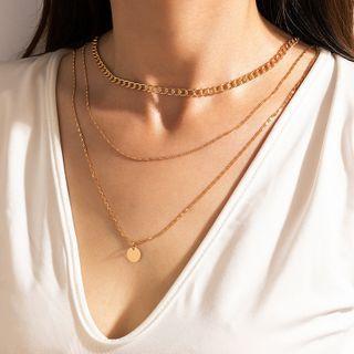 Layered Coin Pendant Chain Necklace 1 Pc - 18130 - Gold - One Size