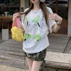 Short-sleeve Floral Print Loose-fit T-shirt White - One Size