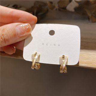 Layered Rhinestone Alloy Open Hoop Earring Ndyz621 - Gold - One Size