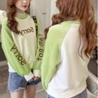 Long-sleeve Color Block Letter Embroidered Sweatshirt