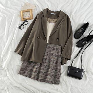 Plain Blazer / Camisole Top / Plaid Skirt