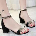 Open Toe Clear Bands Ankle Strap Block Heel Sandals