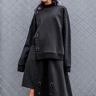 Grommet Asymmetrical Pullover Black - One Size