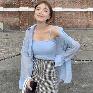 Plain Camisole Top / Long-sleeve Sheer Shirt