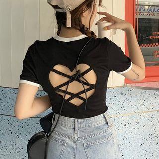 Cut-out Contrast Trim Short-sleeve Crop Top
