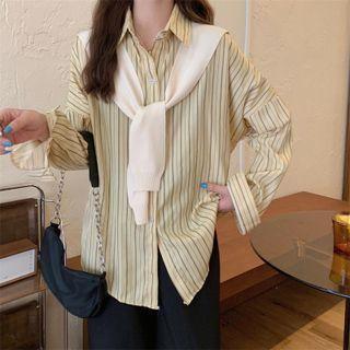 Striped Shirt / Knit Cape