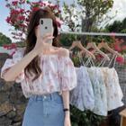 Off-shoulder Puff-sleeve Tie-dye Suspender Top