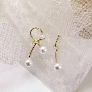 Alloy Knot Faux Pearl Dangle Earring 1 Pair - Earring - White Faux Pearl - Gold - One Size