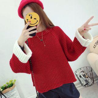Two-tone Wide-sleeve Chunky Sweater