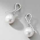 Knot Sterling Silver Faux Pearl Earring 1 Pair - S925 Silver - Silver - One Size