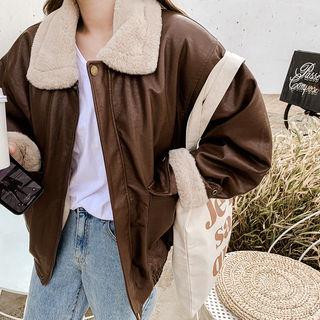 Collared Faux-shearling Bomber Jacket