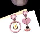 Non-matching Bear Drop Earring 1 Pair - Silver Stud - Pink - One Size