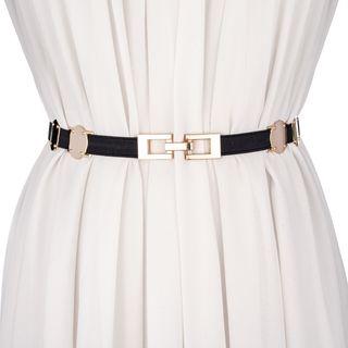 Alloy Disc Slim Belt Black & Gold - One Size
