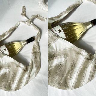 Tie-strap Patterned Shoulder Bag Beige - One Size