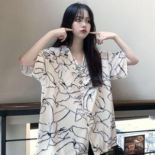 Short-sleeve Print Shirt Milky White - One Size