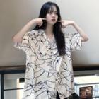 Short-sleeve Print Shirt Milky White - One Size