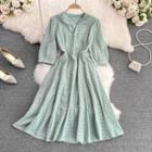 Elbow Sleeve Eyelet A-line Dress